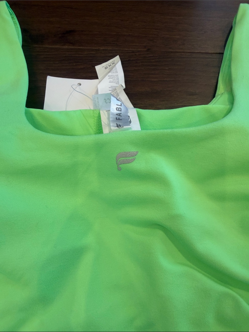 Fabletics Rouched Built-In Bra Tank Size XXS Neon Green NWT - C53-053 - Picture 6 of 7